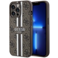 Guess 4G Printed Stripes Hard Case Back Cover met MagSafe voor Apple iPhone 13 / iPhone 13 Pro - Bruin