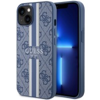 Guess 4G Printed Stripes Hard Case Back Cover met MagSafe voor Apple iPhone 15 Plus/14 Plus - Blauw