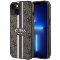Guess 4G Printed Stripes Hard Case Back Cover met MagSafe voor Apple iPhone 15 Plus/14 Plus - Bruin