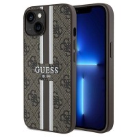 Guess 4G Printed Stripes Hard Case Back Cover met MagSafe voor Apple iPhone 15 - Bruin
