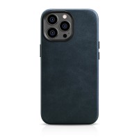 iCarer Oil Wax Premium Echt Leren Back Cover met MagSafe voor Apple iPhone 14 Pro - Donkerblauw