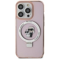 Karl Lagerfeld Ring Stand Karl & Choupette Hard Case Back Cover met MagSafe voor Apple iPhone 11 / iPhone XR - Roze