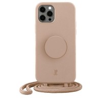 Just Elegance Hard Case Back Cover met PopGrip en koord voor Apple iPhone 12 / iPhone 12 Pro - Beige