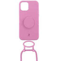 Just Elegance Hard Case Back Cover met PopGrip en koord voor Apple iPhone 12 / iPhone 12 Pro - Pastelroze