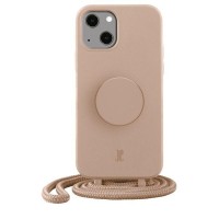 Just Elegance Hard Case Back Cover met PopGrip en koord voor Apple iPhone 15 Plus/14 Plus - Beige