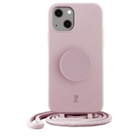 Just Elegance Hard Case Back Cover met PopGrip en koord voor Apple iPhone 15 Plus/14 Plus - Lichtroze