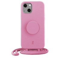 Just Elegance Hard Case Back Cover met PopGrip en koord voor Apple iPhone 15 Plus/14 Plus - Pastelroze