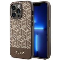 Guess GCube Stripes Hard Case Back Cover hoesje met MagSafe voor Apple iPhone 14 Pro Max - Bruin