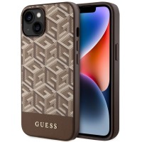 Guess GCube Stripes Hard Case Back Cover hoesje met MagSafe voor Apple iPhone 15 Plus/14 Plus - Bruin