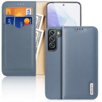 Dux Ducis Hivo RFID Echt Leren Wallet Case voor Samsung Galaxy S22 Plus - Blauw