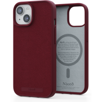 Njord byELEMENTS Suede Comfort Plus Back Cover met MagSafe voor Apple iPhone 15 - Rood