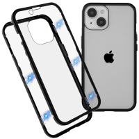 Just in Case Magnetic Metal Tempered Glass Case voor Apple iPhone 14 - Zwart