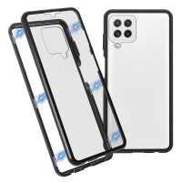 Just in Case Magnetic Metal Tempered Glass Case voor Samsung Galaxy A22 - Zwart