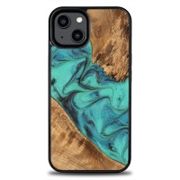 Bewood Wood and Resin Echt Houten Back Cover voor Apple iPhone 15 - Unique Turquoise