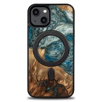 Bewood Wood and Resin Echt Houten Back Cover met MagSafe voor Apple iPhone 15 - Unique Planet Earth