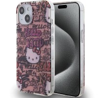 Hello Kitty IML Tags Graffiti Back Cover voor Apple iPhone 15 - Roze
