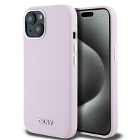 DKNY Liquid Silicone Small Metal Logo Back Cover hoesje met MagSafe voor Apple iPhone 15 Plus/14 Plus - Roze