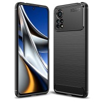 Techsuit Carbon Silicone Back Cover voor Xiaomi Poco X4 Pro 5G - Zwart