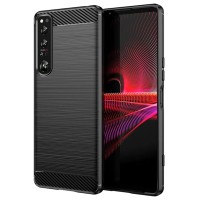 Techsuit Carbon Silicone Back Cover voor Sony Xperia 1 IV - Zwart