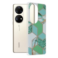 Techsuit Marble Back Cover voor Huawei P50 Pro - Green Hex