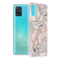 Techsuit Marble Back Cover voor Samsung Galaxy A51 4G/5G - Pink Hex