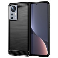 Techsuit Carbon Silicone Back Cover voor Xiaomi 12 Pro - Zwart