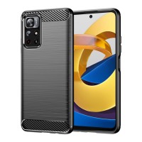Techsuit Carbon Silicone Back Cover voor Xiaomi Poco M4 Pro 5G - Zwart