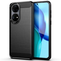 Techsuit Carbon Silicone Back Cover voor Huawei P50 Pro - Zwart