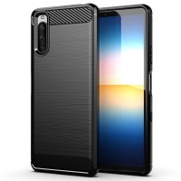 Techsuit Carbon Silicone Back Cover voor Sony Xperia 10 III - Zwart