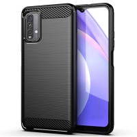Techsuit Carbon Silicone Back Cover voor Xiaomi Redmi 9T - Zwart