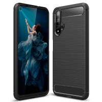 Techsuit Carbon Silicone Back Cover voor HONOR 20 / Huawei nova 5T - Zwart