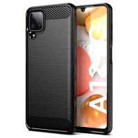 Techsuit Carbon Silicone Back Cover voor Samsung Galaxy A12 - Zwart