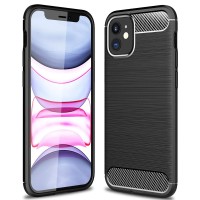 Techsuit Carbon Silicone Back Cover voor Apple iPhone 12 / iPhone 12 Pro - Zwart