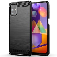 Techsuit Carbon Silicone Back Cover voor Samsung Galaxy M31s - Zwart