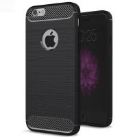 Techsuit Carbon Silicone Back Cover voor Apple iPhone 6 Plus/6S Plus - Zwart