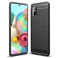 Techsuit Carbon Silicone Back Cover voor Samsung Galaxy A71 5G - Zwart