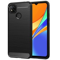 Techsuit Carbon Silicone Back Cover voor Xiaomi Redmi 9C - Zwart