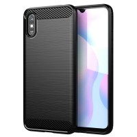Techsuit Carbon Silicone Back Cover voor Xiaomi Redmi 9A / Redmi 9AT - Zwart