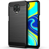 Techsuit Carbon Silicone Back Cover voor Xiaomi Redmi Note 9S/9 Pro - Zwart
