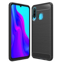 Techsuit Carbon Silicone Back Cover voor Huawei P30 Lite / P30 Lite New Edition - Zwart