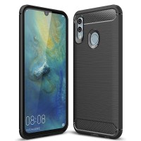 Techsuit Carbon Silicone Back Cover voor HONOR 10 Lite / Huawei P Smart 2019 - Zwart