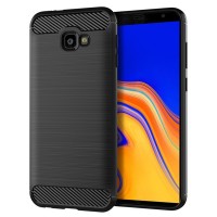 Techsuit Carbon Silicone Back Cover voor Samsung Galaxy J4 Plus - Zwart