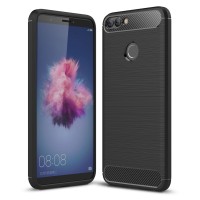 Techsuit Carbon Silicone Back Cover voor Huawei P Smart - Zwart