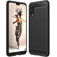 Techsuit Carbon Silicone Back Cover voor Huawei P20 - Zwart