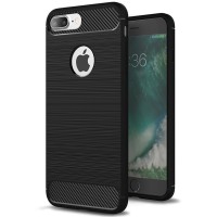 Techsuit Carbon Silicone Back Cover voor Apple iPhone 7 Plus - Zwart