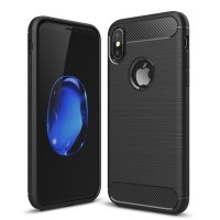 Techsuit Carbon Silicone Back Cover voor Apple iPhone XS / iPhone X - Zwart