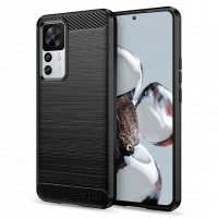 Techsuit Carbon Silicone Back Cover voor Xiaomi 12T / 12T Pro - Zwart
