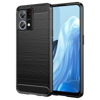 Techsuit Carbon Silicone Back Cover voor Oppo Reno7 - Zwart
