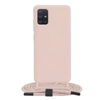 Techsuit Crossbody Lanyard Back Cover voor Samsung Galaxy A51 4G/5G - Roze