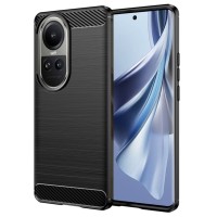Techsuit Carbon Silicone Back Cover voor Oppo Reno10/Reno10 Pro - Zwart